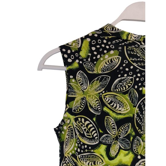 JKLA- Sleeveless Tank Stretch Light Faux Wrap collar-Lime Green-Black-Cream - Picture 6 of 16